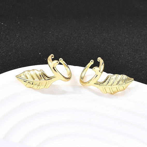 Серьги-каффы из латуни в форме листа, стойки покрытие, долговечный, без свинца и без кадмия
