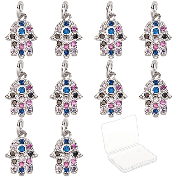 10подвески из латуни с микропаве из кубического циркония, хамса рука