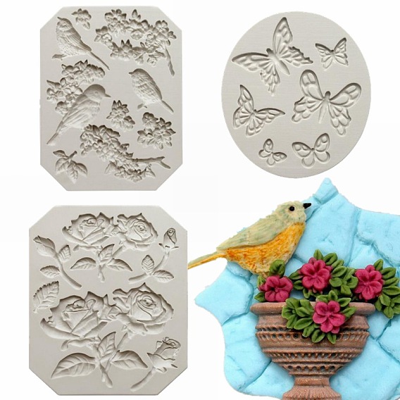 Силиконовые формы для птиц/роз и бабочек своими руками, формы помады, формы для литья смолы, коврик с текстурой глины