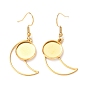 201 Stainless Steel Earring Hooks, with Flat Round Cabochon Settings, Moon