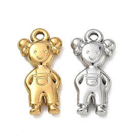Pendentifs en acier inoxydable, fille en salopette charmes