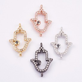 Brass Micro Pave Cubic Zirconia Links, Long-Lasting Plated, Hamsa Hand/Hand of Fatima/Hand of Miriam