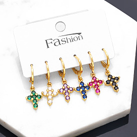 Colorful CZ Cross Earrings Set - Unique European and American Style Jewelry (ERA155)