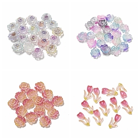 Luminous Transparent Resin Cabochons, Glow in the Dark Flower with Glitter Powder