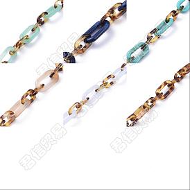 6 Stränge 6 Farben handgefertigte Acryl-Figaroketten, Imitation Edelstein Stil & Leopardenmuster Design, ellipsenförmige, für Schmuck machen
