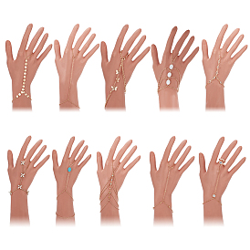 10шт. 10 стили браслет из сплава с бабочкой и кристаллами и стразами, браслет Satellite & curb chains с кольцами для женщин