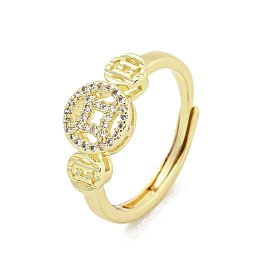Brass Micro Pave Cubic Zirconia Adjustable Rings for Women, Long-Lasting Plated