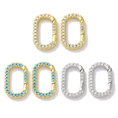 Застежки из латуни с микропаве и цирконием, покрытые стойкой, долговечный, без свинца и без кадмия, овальные