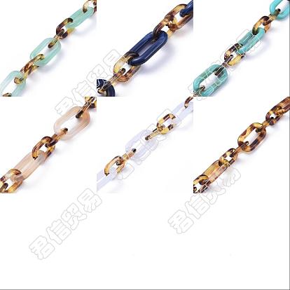 6 Stränge 6 Farben handgefertigte Acryl-Figaroketten, Imitation Edelstein Stil & Leopardenmuster Design, ellipsenförmige, für Schmuck machen