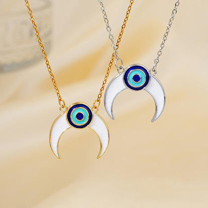 Стильные латунные белые и синие эмалевые двойные ожерелья с подвесками от сглаза для повседневных вечеринок