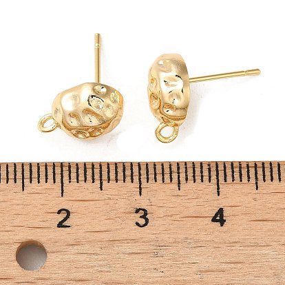Brass Stud Earring Finding with Loops, Textured Oval