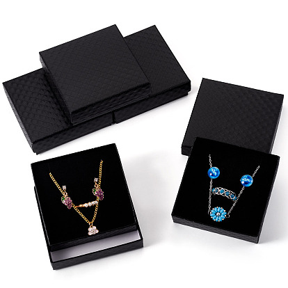 5шт. картонные коробки для упаковки ювелирных изделий с ромбовидной текстурой и губкой внутри, для подвесок, серег и колец, квадратный