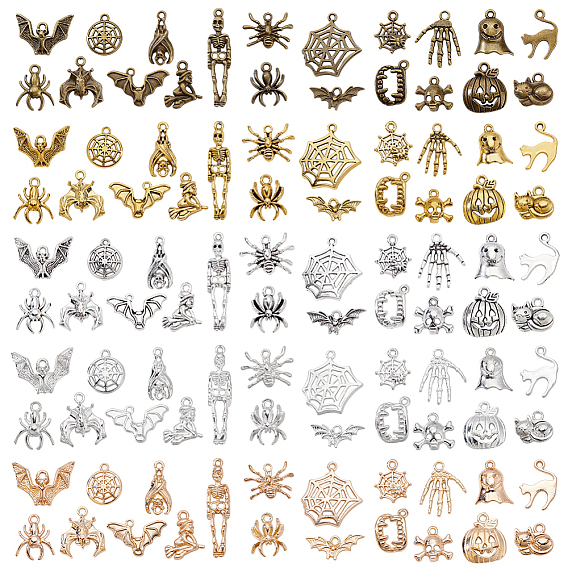 5 сумки 5 цвета стили тибетский стиль сплав подвески на тему Хэллоуина, тыква/череп/летучая мышь