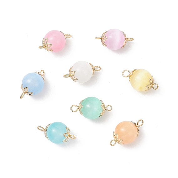 Круглые подвески-коннекторы из окрашенного натурального селенита, с латунными двойными петлями, золотые