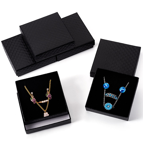 5шт. картонные коробки для упаковки ювелирных изделий с ромбовидной текстурой и губкой внутри, для подвесок, серег и колец, квадратный