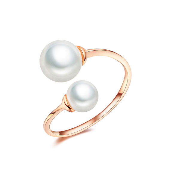 Shell Pearl Cuff Rings, Open Rings, with Brass Findings, White
