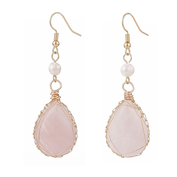 Серьги-капли с натуральным драгоценным камнем и натуральным жемчугом, серьги-подвески из латунной проволоки для женщин, золотые