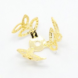 3-лепесток крышки латунь цветок шарик, причудливые шапочки для бус, 6.5x10 мм, отверстие : 1 мм