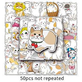 50Pcs Cat PET Waterproof Stickers, Self-adhesive Decals, for Suitcase, Skateboard, Refrigerator, Helmet