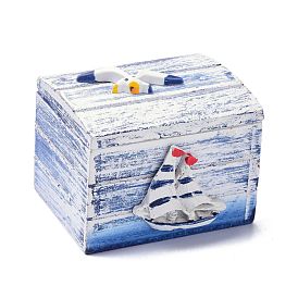 Wood Box, Flip Cover Box, with Resin Ship, Rectangle