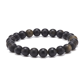 Natural Golden Sheen Obsidian Round Beaded Stretch Bracelet, Gemstone Jewelry for Women