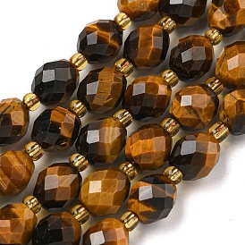 Natural Tiger Eye Beads Strands, Faceted, Oval, with Seed Beads