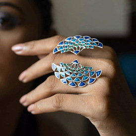 Boho Blue Fan-shaped Drop Earrings for Women, Retro Ethnic Style Jewelry