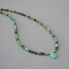 Vintage Turquoise Gemstone Necklace - Delicate, Retro, Elegant, Boho, Choker, Women's Jewelry.