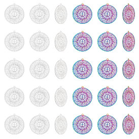 40 шт. 2 цвета 201 филигранные подвески из нержавеющей стали, гравированные металлические украшения, плоские круглые с солнцем