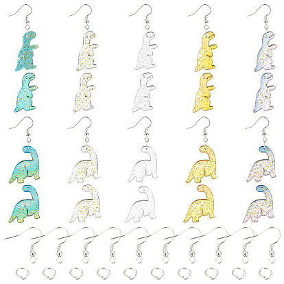 DIY серьги решений, с акриловыми подвесками, блеск порошок, динозавр, с латунными открытыми прыжковыми кольцами и крючками для сережек