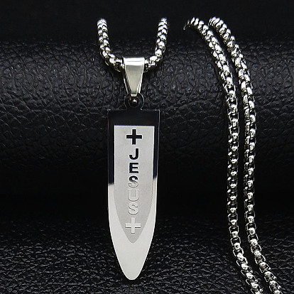 304 Stainless Steel Pendant Necklaces, Bullet with Word Jesus