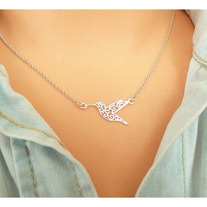 Titanium Steel Link Necklaces, Bird for Women