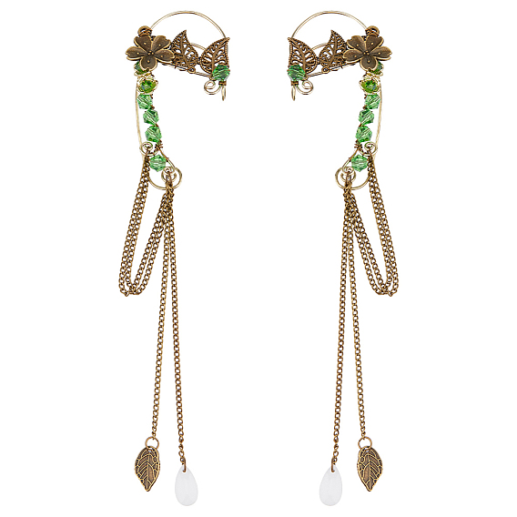 1 пара серег-манжет из сплава, со стеклом, античная бронза