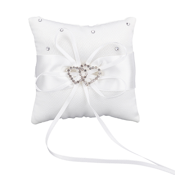Подушка для обручальных колец из шелка с полиэфирной лентой и сердцем из сплава, квадратный
