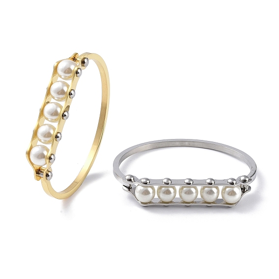 PVD Vacuum Plating 304 Stainless Steel White Round Plastic Beaded Bangles