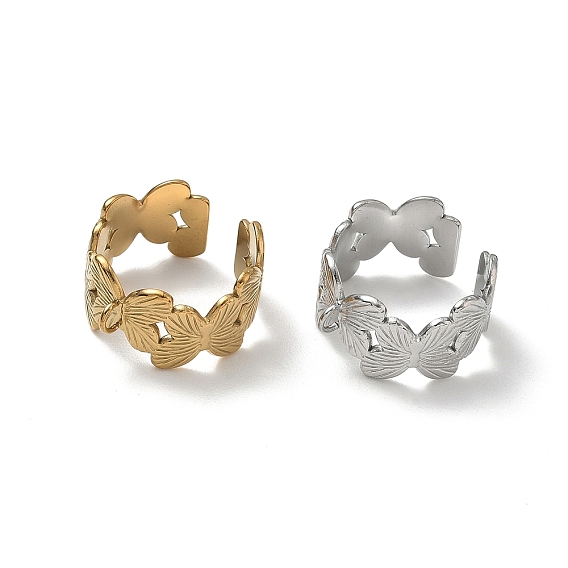 304 Stainless Steel Cuff Open Ring Setting, with Loop, Butterfly, Ion Plating(IP)