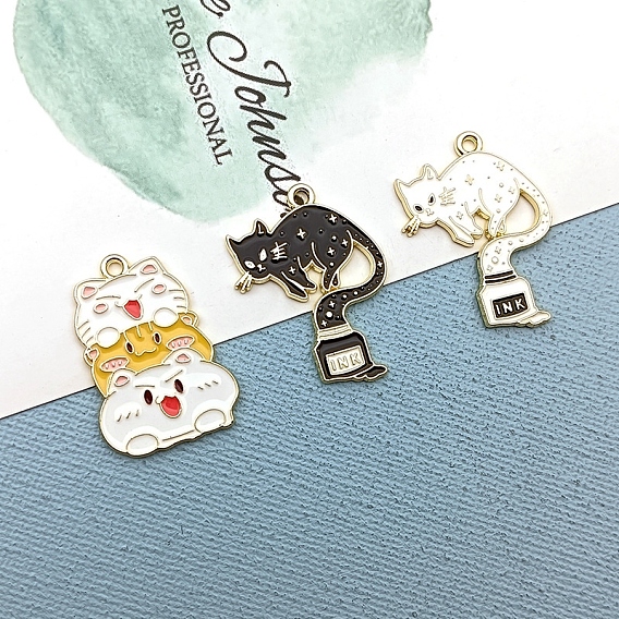 Подвески из эмали и сплава, золотые, кошачье очарование