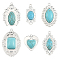 6Pcs 6 Styles Dyed Synthetic Turquoise Pendants, with 304 Stainless Steel Settings, Silver Color Plated