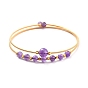 Golden Brass Double Loop Wrap Bangle, Natural Amethyst Beaded Open Bangle for Women, Lead Free & Cadmium Free