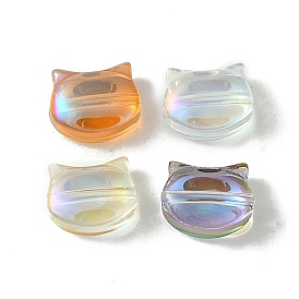 Гальванические стеклянные бусины, с полным покрытием цвета радуги, форма кошки