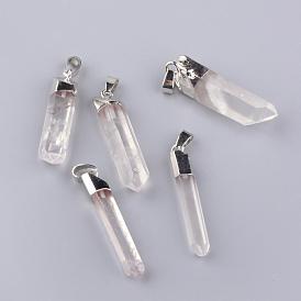 Electroplate Natural Quartz Crystal Pendants, Rock Crystal, with Iron Findings