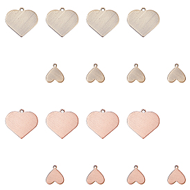 CHGCRAFT 24Pcs 4 Style Brass Charms, Stamping Blank Tag, Long-Lasting Plated, Heart, with Loops, Antique Bronze & Red Copper