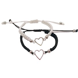 2 pcs 2 ensemble de bracelets à maillons coeur en alliage de couleur, bracelets de couple réglables pour la Saint-Valentin