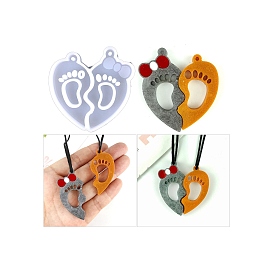 Heart & Footprint Split Couple Pendant Silicone Molds, Resin Casting Molds, for DIY Valentine's Day Heart-shaped Jewelry Making