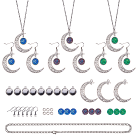 SUNNYCLUE DIY Earring Making, with Alloy Hollow Moon Links, 304 Stainless Steel Chain Necklaces, Resin Cabochons and Brass Earring Hooks
