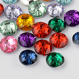 2-Hole Taiwan Acrylic Rhinestone Flat Round Buttons, Faceted & Silver Plated Pointed Back