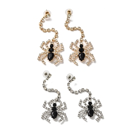 Halloween Alloy Tassels Studs Earrings, with Rhinstone, Jewely for Women, Spider