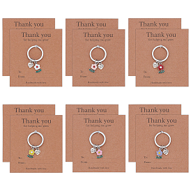 12шт. 6 стили брелоков из цинкового сплава с эмалью, с бумажной карточкой, цветок, платина