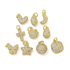 Rack Plating Brass Micro Pave Clear Cubic Zirconia Charms, with Jump Ring, Long-Lasting Plated, Lead Free & Cadmium Free, Real 18K Gold Plated