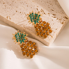 Alloy Pineapple Earrings with Rhinestone - Unique Design, Trendy, Fashionable.